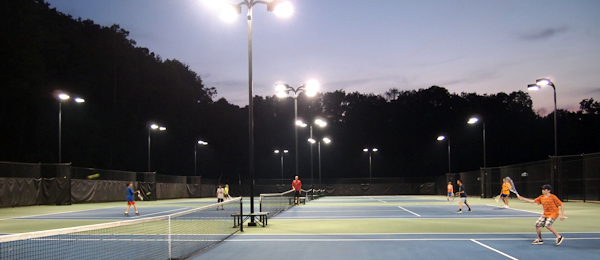 tennis courts at night